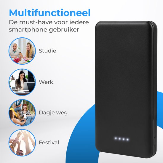 Nuvance - Powerbank 10000 mAh - Chargeur rapide - Design compact - 2x USB, USB-C & Micro USB - Powerbanks universelles pour Smartphones, Tablettes & Gadgets - Batterie externe - Noir