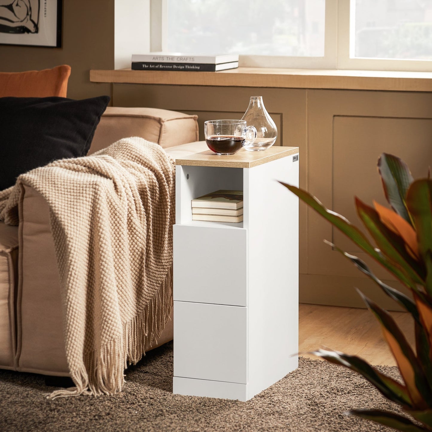 SoBuy Table de nuit - FBT149-WN - 2 tiroirs et compartiment ouvert - 20 cm x 35 cm x H60 cm - Blanc