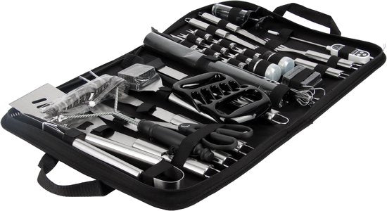 TTD® Premium BBQ Accessories Set 40-Piece - BBQ Tool Set Stainless Steel - Barbecue Accessories - BBQ tongs - BBQ spatula - Including BBQ Thermometer and Cleaning Brush - Includes Storage Bag