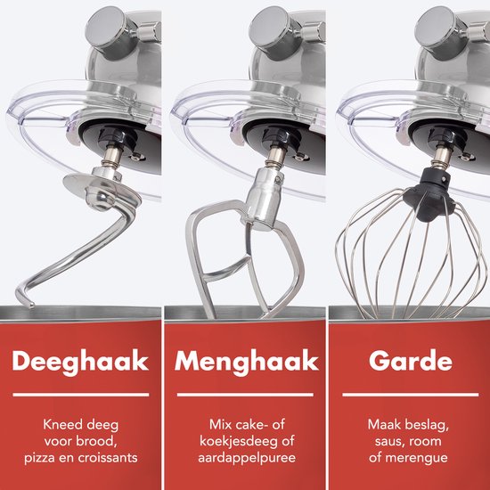 KitchenBrothers Robot de cuisine - Robot de cuisine - 6.2L Bol mélangeur - 1800W - Mélangeur de cuisine - Aluminium - Silver