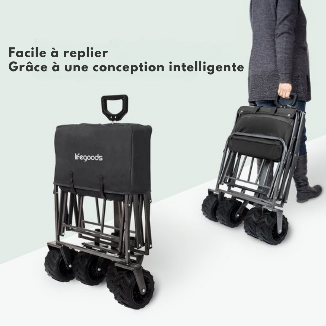 LifeGoods Wagon - Pliable - Capacité de charge 80KG - 94L - Polyester lavable - Noir