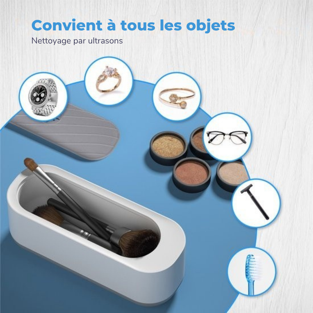 Nettoyeur à ultrasons Nuvance - Appareil de nettoyage pour bijoux et lunettes - 300ml - 3,5 x 15 cm x 5,5 cm - Blanc/gris
