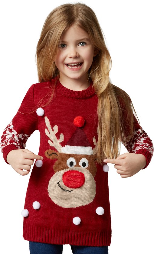 Dressforfun Pull de Noël Rudi Reindeer pour enfants - 140 (9-10y) - Carnaval Costume - Halloween - Déguisement - Party wear - Fête - Party wear