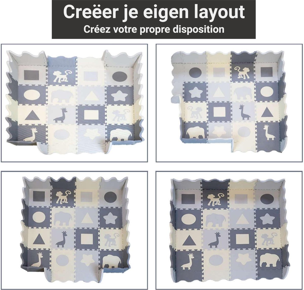 GIZMO Baby & Toddler Playmat XL - Tapis de jeu en mousse EVA douce avec bord surélevé - sûr et confortable - 150x150x1,5 cm