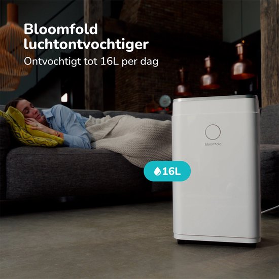 Déshumidificateur Bloomfold - 16L par jour - Fonction Lavage-Séchage incluse - Convient pour le salon, la chambre, le sous-sol et la salle de bain - Déshumidificateur - Blanc