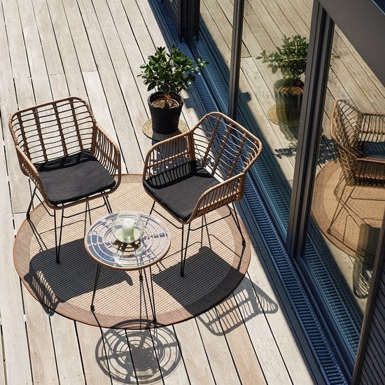 tectake® - Ensemble de sièges en osier pour l'extérieur, meubles pour 2 personnes, 3 pièces. Ensemble bistro, meubles de balcon, ensemble de meubles de jardin avec 2x chaises + table, petit salon résistant aux intempéries pour le jardin, le balcon ou la t