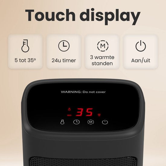 Auronic Fan Heater Digital - Chauffage céramique - Portable - 2000W - Noir