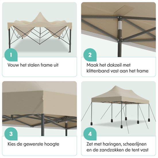 LifeGoods Party Tent - Pliable - 3x6 m - Montage facile - Pavillon - Imperméable - Sac de transport à roulettes - Beige