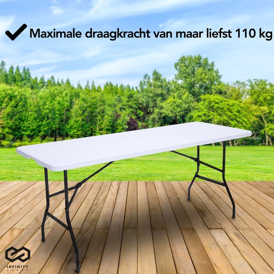 Infinity Goods Table pliante - Table pliante - 180 x 70 x 74 cm - Table de camping - Table de jardin - Portable - Blanc