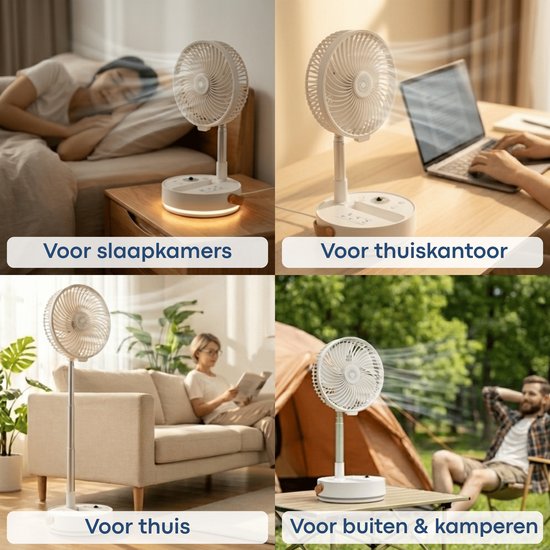 Ventilateur portable pliable Aironex – Ventilateur de table et ventilateur sur pied silencieux – Rechargeable par USB et sans fil, avec éclairage LED – Mini-ventilateur compact pour bureau, chambre, maison, bureau et camping - Ventilateurs