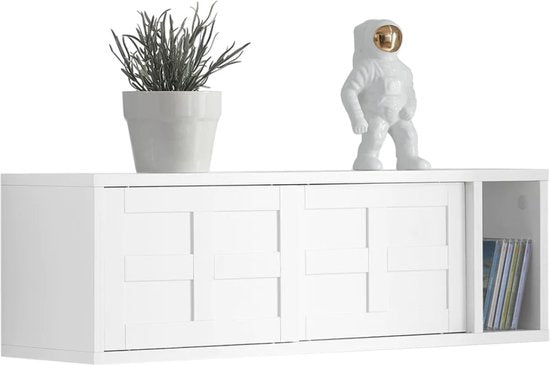 SoBuy Wall Cabinet - Armoire murale - Avec portes coulissantes et compartiment - Armoire de couloir - Support mural - Blanc - MDF - 20 x 75 x 23 cm