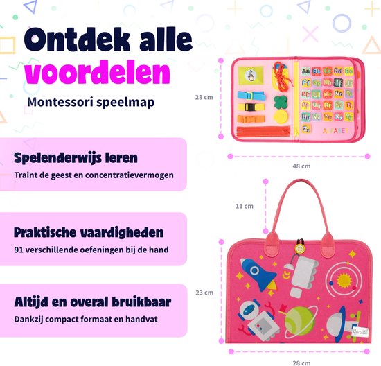 MontiPlay® Jouets Montessori - Jouets sensoriels - Tableau d'activités - Cahier d'activités Montessori - Jouets éducatifs - Jouets de voyage - Tableau d'activités - Jouets de motricité sensorielle - Jouets pour la voiture