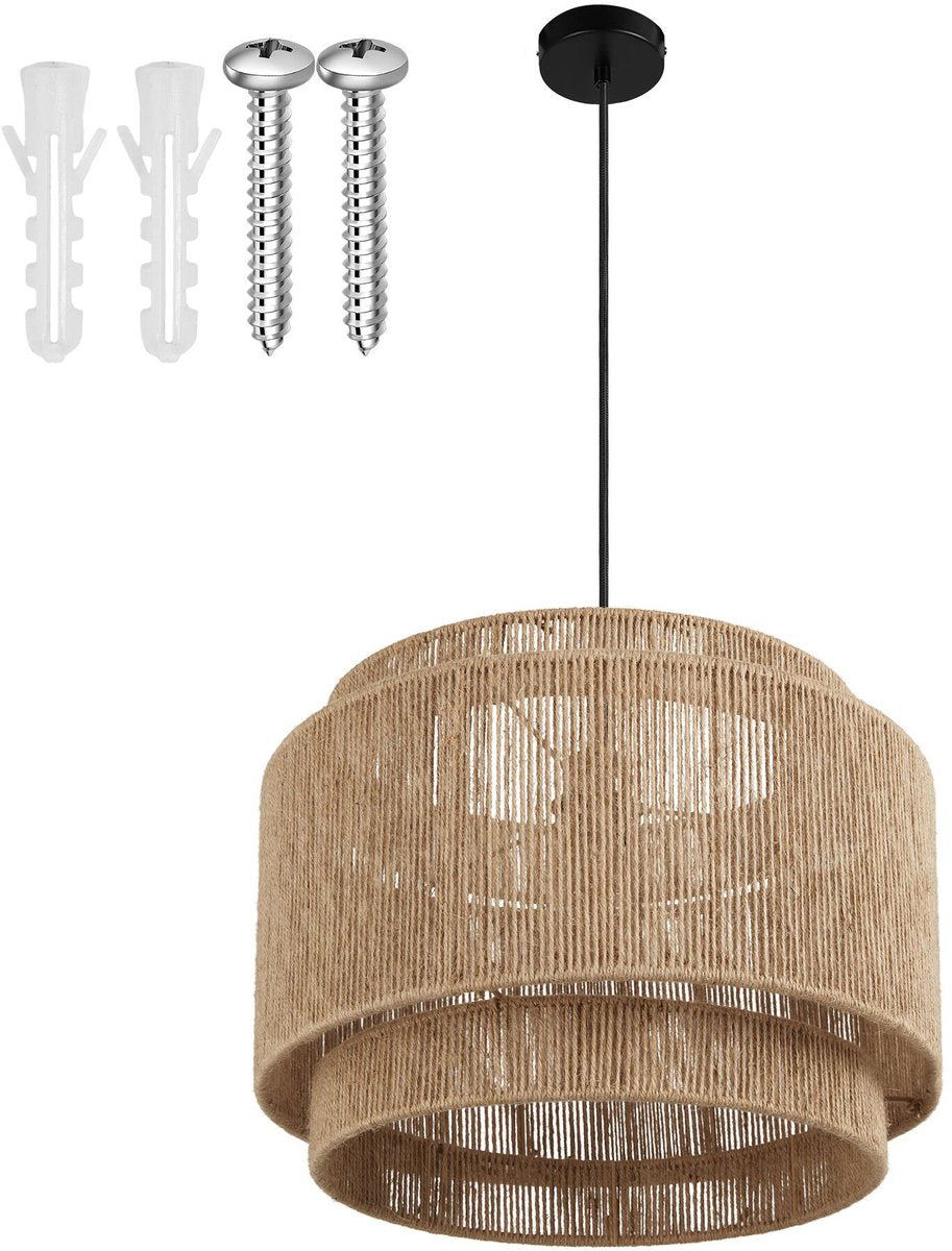 tectake® Plafonnier Lignea Lux - Lampe pendante Boho - Jute Nature - Ø46 x 32 cm - 40W