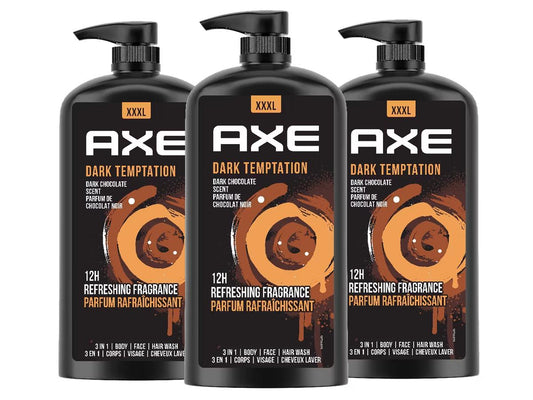 Gel douche Axe Dark Temptation - 3 x 1 litre - Rafraîchissement intense