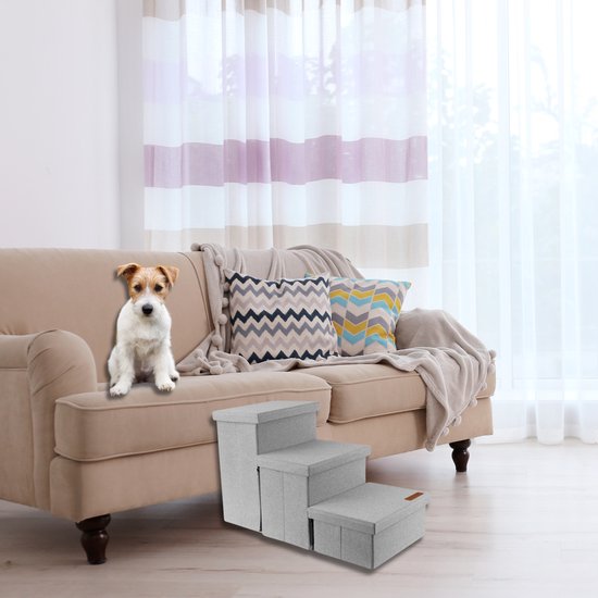 Escalier pour chien modèle solide Escalier pour chien avec rangement - Escalier pour chien - marche pour canapé ou lit - Jusqu'à 60 kg - Gris clair - Universel