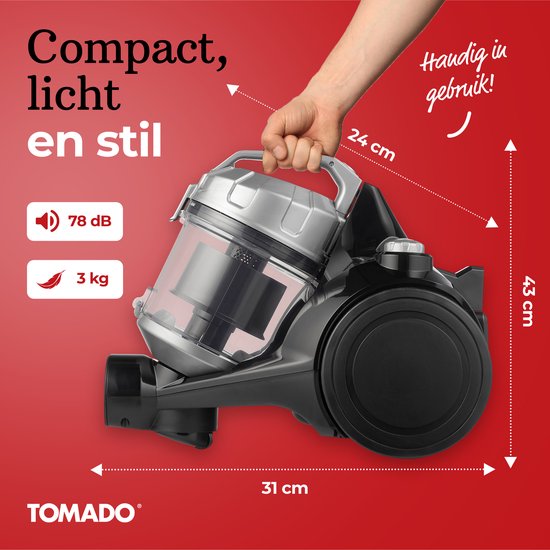 Tomado TVC2001B - Aspirateur sans sac - 2 litres - Sans sac - Filtre HEPA 12 - Léger - Noir