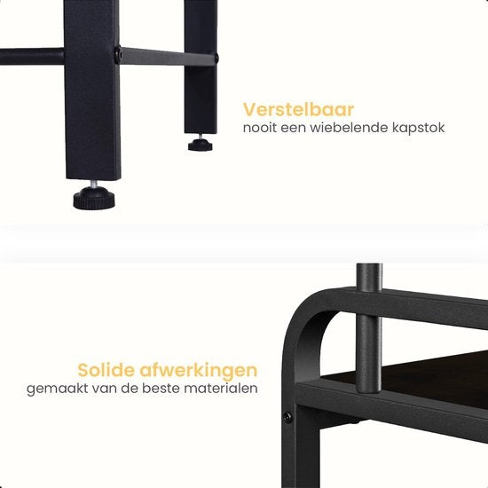 Goliving Porte-manteau - Porte-penderie - Meuble d'entrée - Porte-chaussures - Meuble à chaussures - Meuble industriel - Métal/Bois - 72 x 34 x 183 cm - Noir