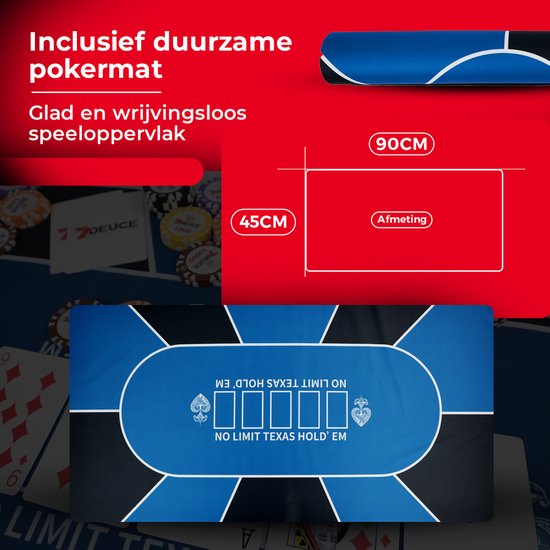 7DEUCE Poker Set - Starter Set - 300 jetons - Chiffon - Jetons de poker - Poker - Adultes