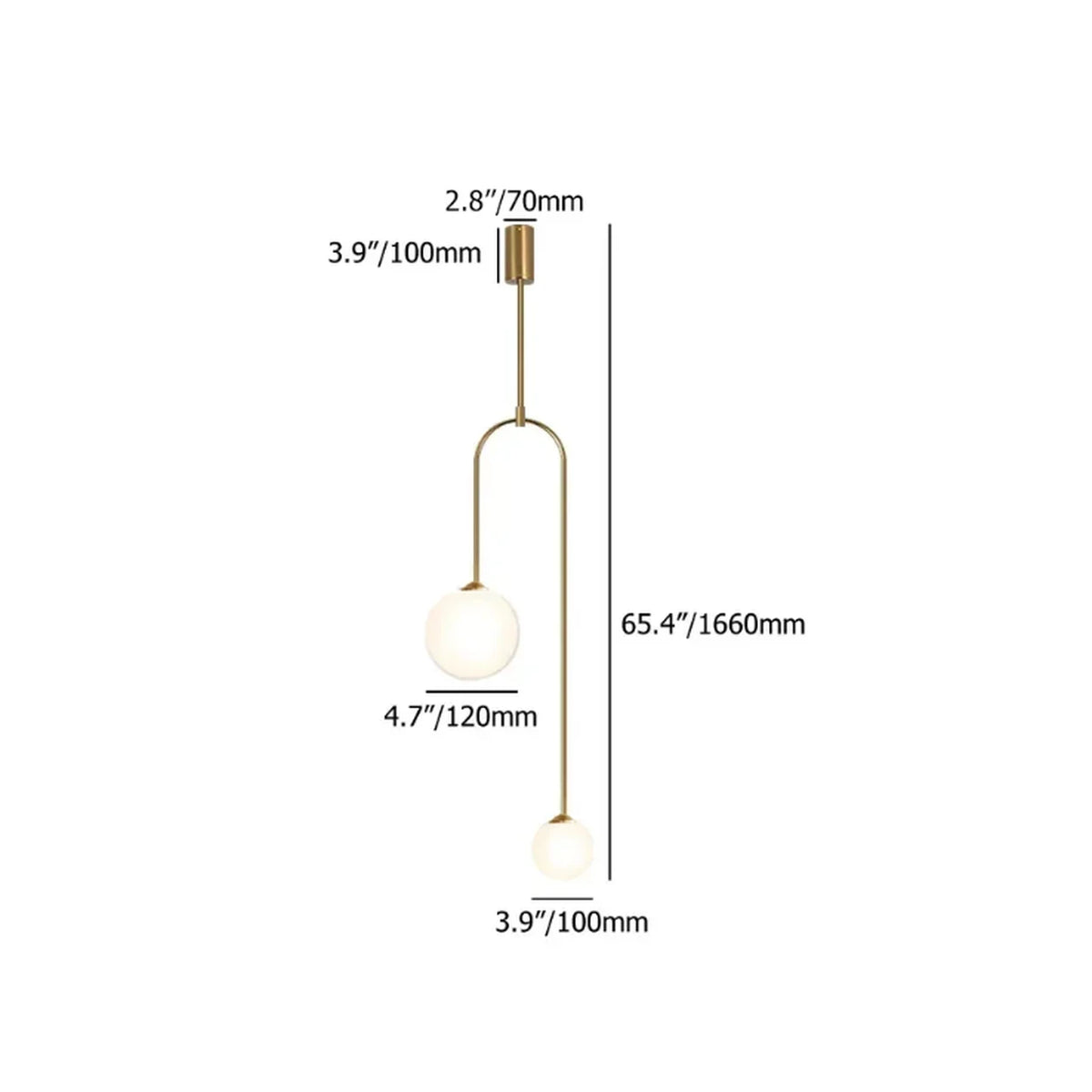 Suspension moderne Homary, noire avec boule en verre - 2 lumières, en forme de U