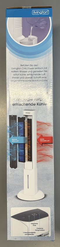 Livington ChillTower - Refroidisseur d'air à eau - climatiseur portable à 3 niveaux - puissant refroidisseur d'air « maxi-tower » avec un réservoir offrant 12 heures de refroidissement