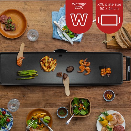 Plaque de cuisson Bourgini Grill XXL - Plaque de cuisson - Appareil à griller - 90 x 24 cm - Teppanyaki - 8 à 10 personnes - Revêtement antiadhésif - 2200 W