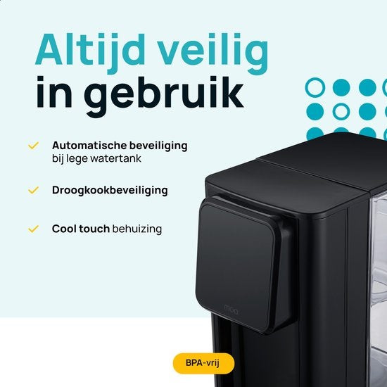 Distributeur d'eau chaude - MOA - Bouilloire - Réglage de la température - Affichage numérique - Réservoir d'eau amovible - 3 litres - Noir