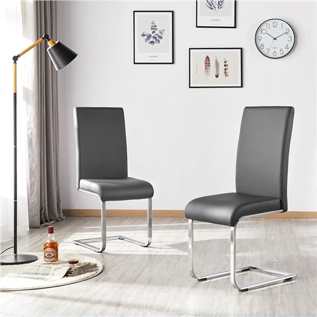 Yaheetech, lot de 2 chaises de salle à manger - Gris foncé - Chaises cantilever en cuir PU avec structure métallique