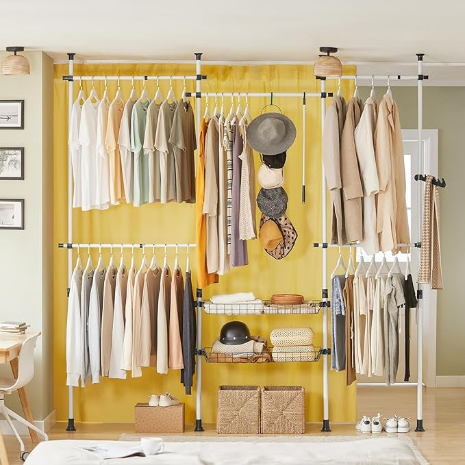 SoBuy Portoir à vêtements - 4 Portoirs - Réglable - 305 x 5 x 270 cm - Blanc - KLS04