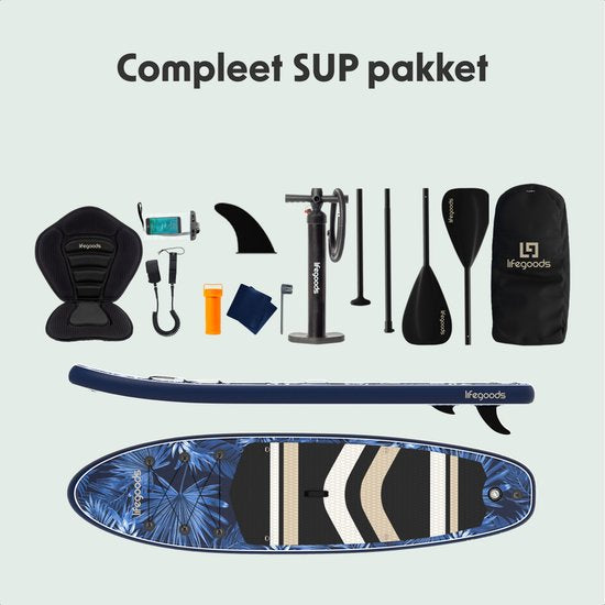 LifeGoods PaddlePro SUP Board - avec siège - Planche à pagaie gonflable - Ensemble complet - Max. 150KG - 320x81cm - Tropical Blue
