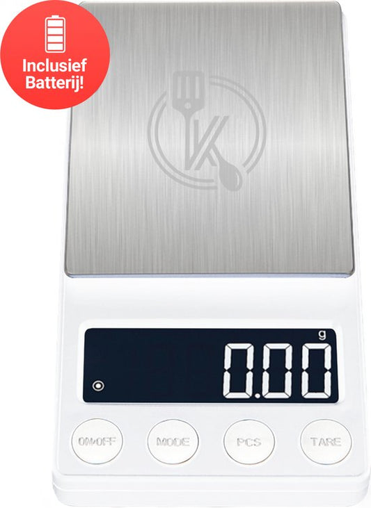 Kitchenwell digital mini precision kitchen scale white - 0.01 to 200 grams - 14.2 x 7.5 cm - balance de poche à piles - balance de cuisine
