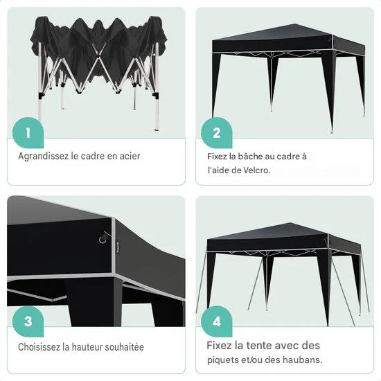 LifeGoods Party Tent Plus - Tente pliante - 3x3m - Montage facile - Armature renforcée - Imperméable - Sac de transport - Noir