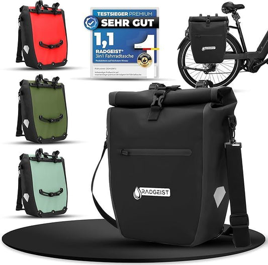 RADGEIST Sac à vélo pour porte-bagages - Imperméable - Noir - 20 litres - Lot de 2