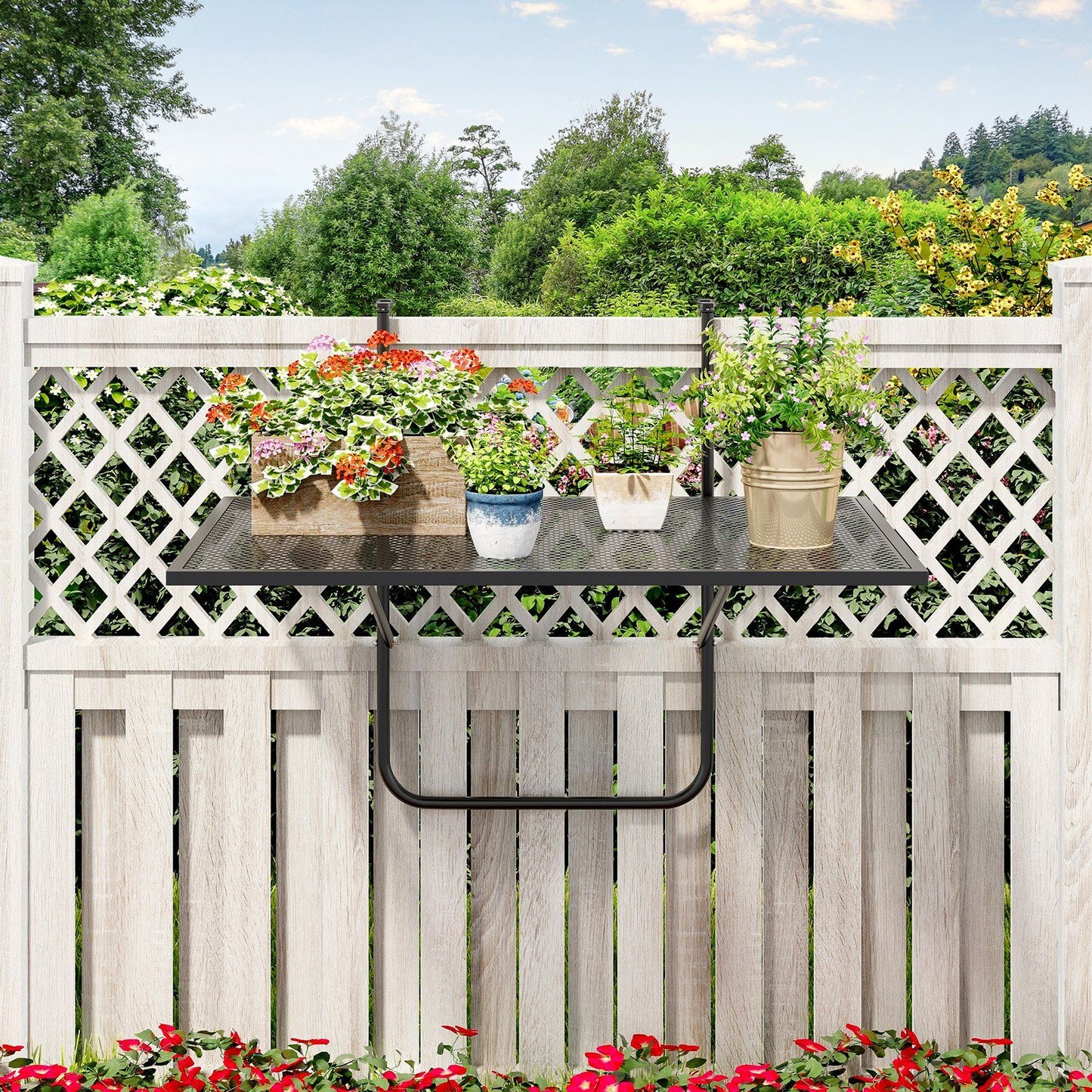Coast Table de balcon pliante en métal noir 60,5 x 40,5 cm Table rectangulaire suspendue