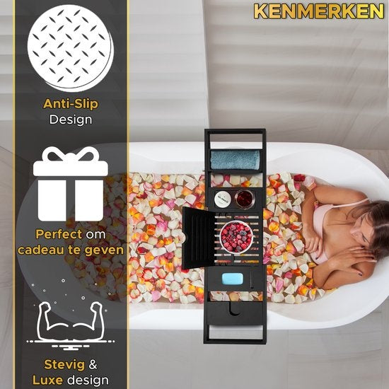 Toivo Bathboard - Extensible 75 - 111 cm - 2 bombes de bain incluses - Support de bain - Pour le bain