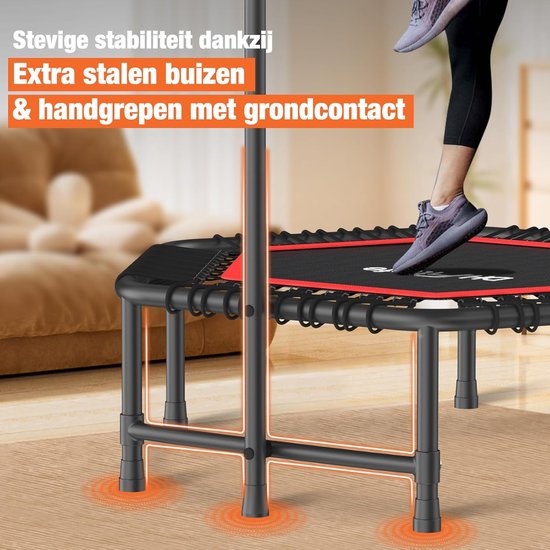 DH FitLife Fitness Trampoline d'intérieur | Ø114cm 45-inch Mini Trampoline pour le Cross Jumping | Capacité de charge 150 KG | Avec 3 positions de poignées réglables | Stabie
