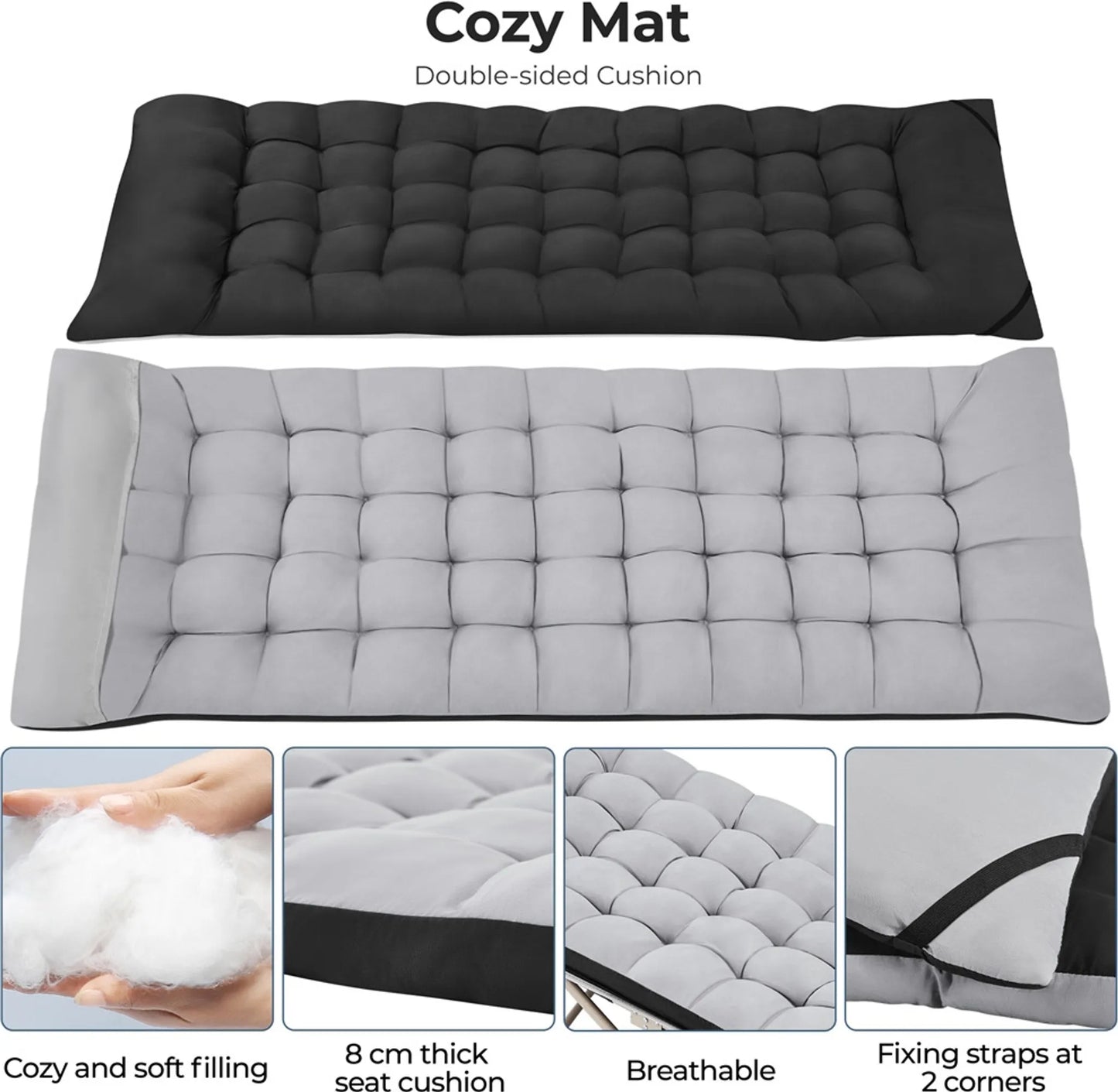 Yaheetech Camping Bed Foldable - Equipé d'un matelas confortable et d'un sac de transport pratique et de compartiments latéraux - Pour le camping et les chambres d'hôtes - Métal noir et tissu 600D Oxford - 191 x 67 x 56 cm