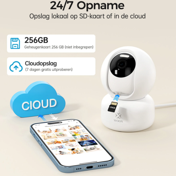 Caméra PTZ intelligente Woox 2K HD - Blanche - 360° avec reconnaissance IA et vision nocturne