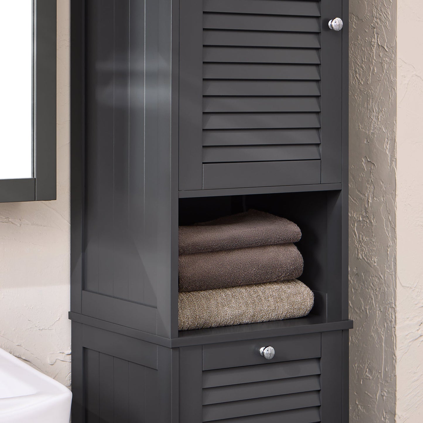 SoBuy Meuble colonne - BZR124-DG - Salle de bain - Panier à linge amovible - Anthracite