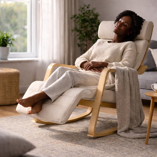 Fauteuil à bascule Bayt - Fauteuil - Fauteuil à bascule pour chambre d'enfant - Fauteuil de relaxation - Blanc
