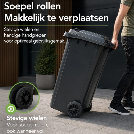 Infinity Goods Kliko 240 L - Conteneur à déchets - Conteneur à roulettes - Mini-conteneur en plastique - Avec roues - Gris