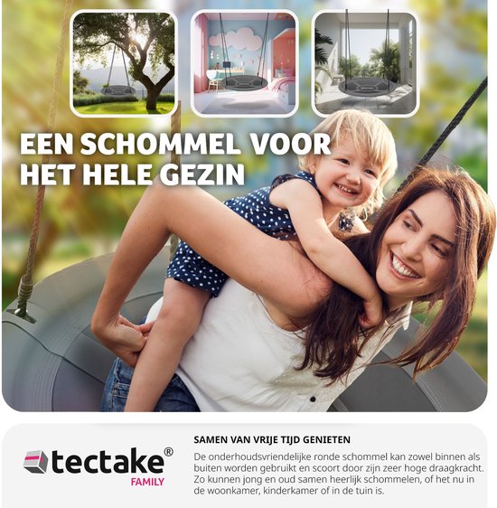 tectake® - Balançoire à litière - Capacité de charge du panier jusqu'à 300 kg - Balançoire pour enfants et adultes - Balançoire de jardin extérieur ou chaise suspendue intérieure - Jouets pour le jardin ou la chambre d'enfant - Ø 100 cm
