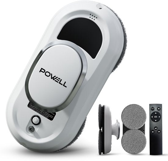 Powell Robot Lave-vitres - Nettoyeur de vitres - Essuie-vitres électrique - Aspiration forte 3000Pa - Télécommande - Blanc