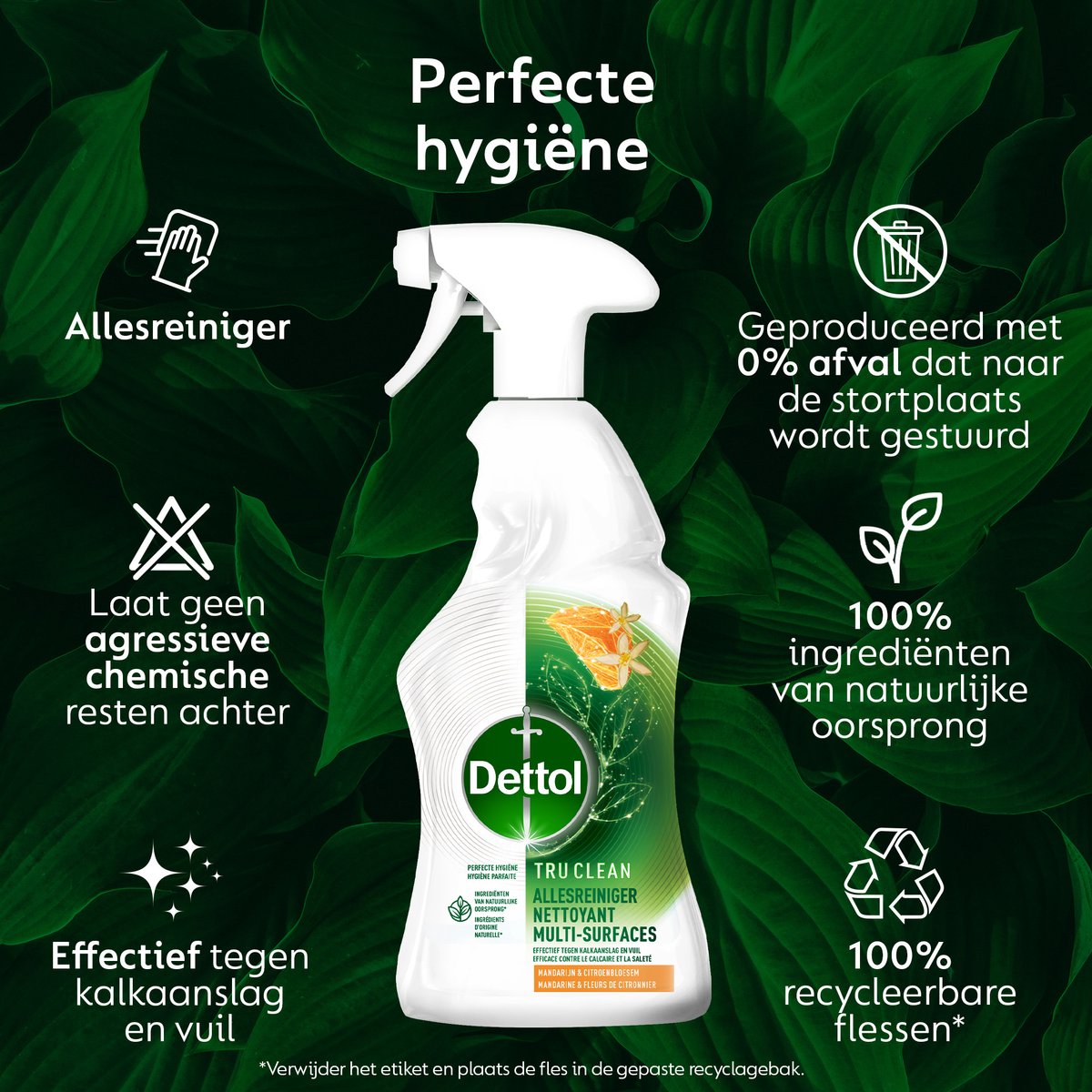 Lot de 6 sprays nettoyants multi-usages Dettol - Tru Clean - Mandarine et fleur de citronnier - 500 ml
