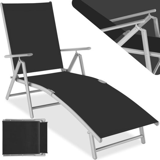 tectake® - bain de soleil - dossier réglable - noir/argenté