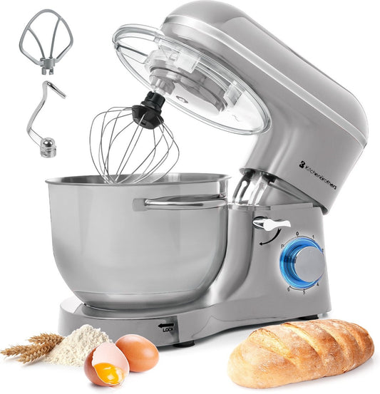 Robot de cuisine - KitchenBrothers - Robot de cuisine avec bol de 6L en acier inoxydable - avec bol de 6L - acier inoxydable - 1400W - Silver
