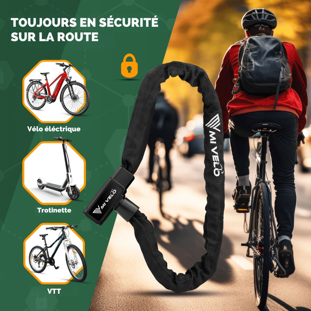 Chaîne de vélo MIVELO  - Serrure à clé - 85 cm - Acier - Noir