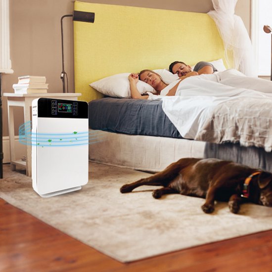 Livington AirPurifier - Purificateur d'air 30 m² Blanc - Système de filtration à 6 éléments - Filtre HEPA, filtre à charbon actif, filtre UV, ioniseur
