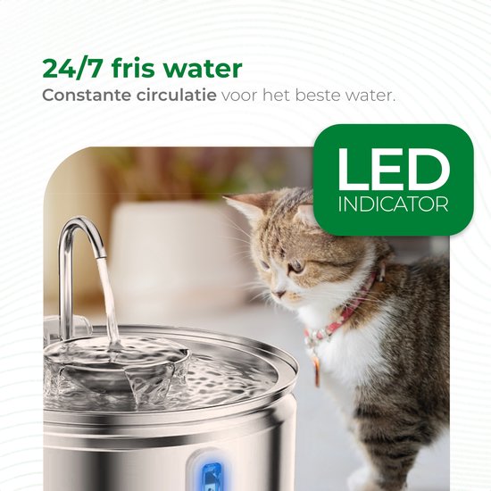 Selectedpets Abreuvoir pour chat en acier inoxydable - Abreuvoir pour chat - Filtre inclus - Capacité de 3,2L
