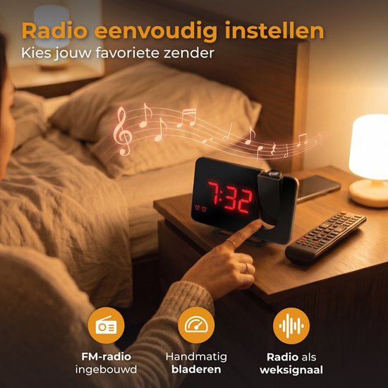 Radio-réveil Nuvance - Réveil numérique avec projection - Radio-réveil - 2 alarmes - Réveils numériques - Radio-réveil sur secteur