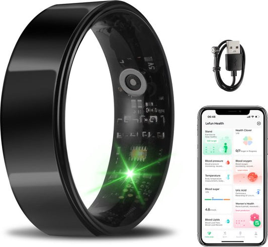 Bague intelligente - Taille 7 - pour femmes et hommes - Traceur d'activité - Wearables - Noir - de Saaf